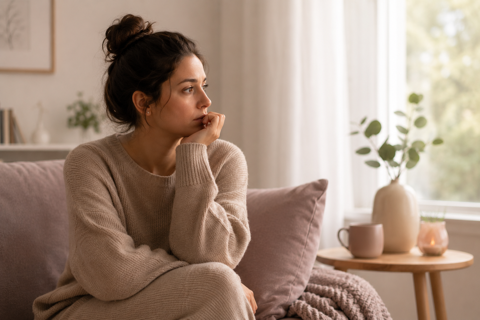 Ansiedade afetando a vida emocional em ambiente acolhedor
